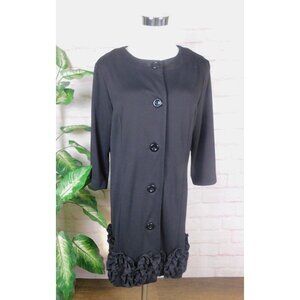 Black Ruffle Hem Button Front Half Sleeve Jacket Coat Elegant M